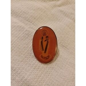 Mother Mary Clear Coated Lapel Pin Tangerine Color Vintage Catholic Religious